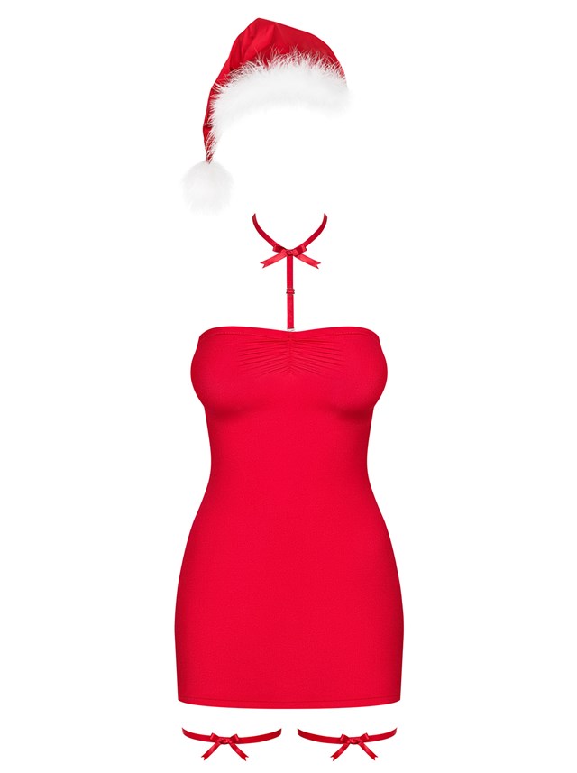 Kissmas - Rød Chemise Med Strømpebånd og Nissehue