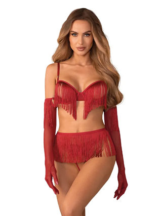 Rossay 4-pcs Crotchless Set Red