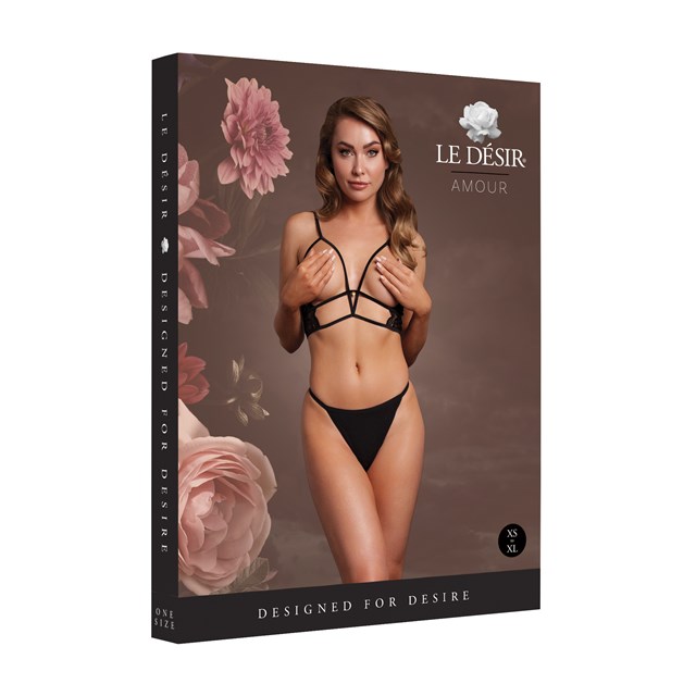 Open Cup Triangle Bra with Lace and Adjustable Sliders - Black