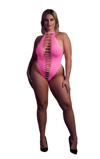 Pink Body Med Åbent Skridt Plus Size