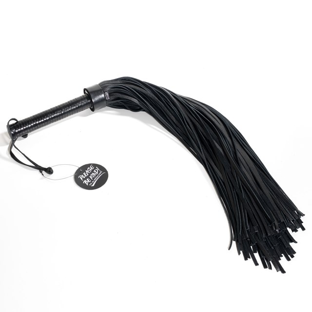 Flogger With Leather Handle & Stripes Black