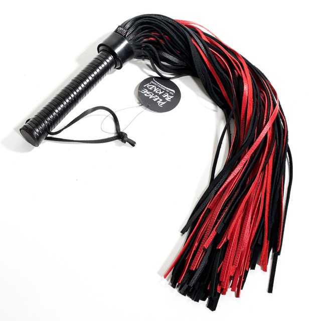 Flogger With Leather Handle & Stripes Black & Red