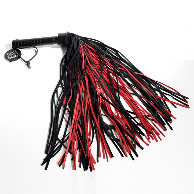 Flogger With Leather Handle & Stripes Black & Red