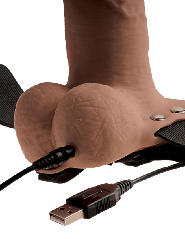 Rechargeable 15.5cm Hollow Strap-on - Tan