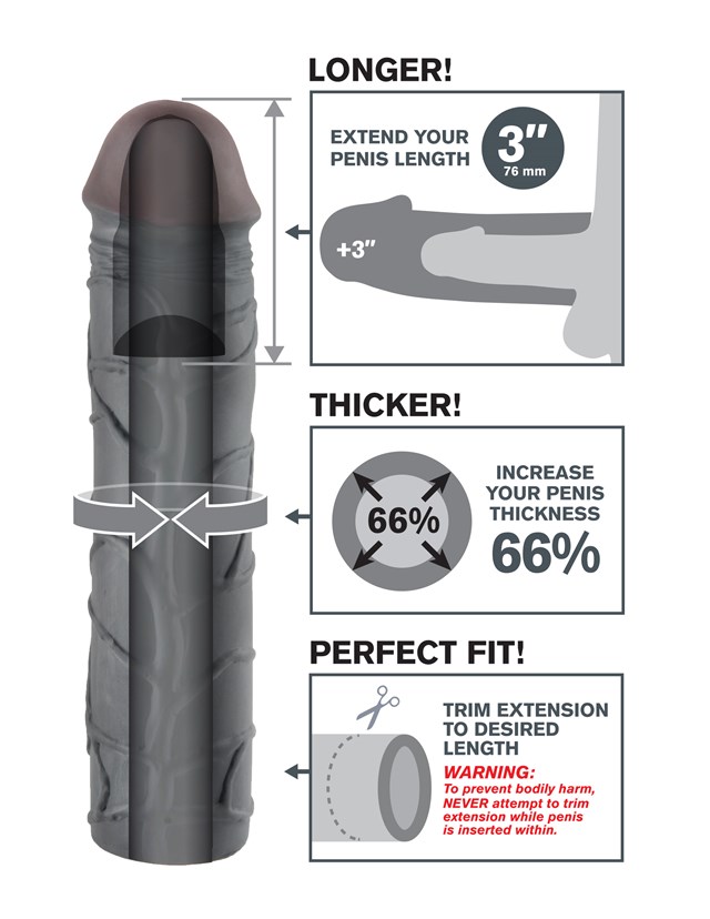 Black Mega 3" Extension Penisovertræk Sleeve