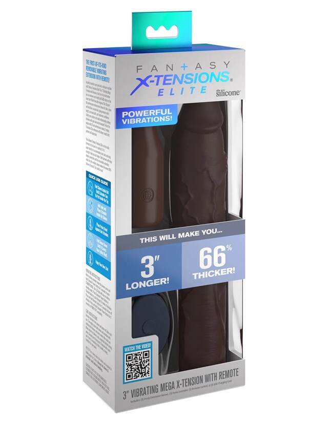 3" Vibrating Mega X-tension with Remote - Brown
