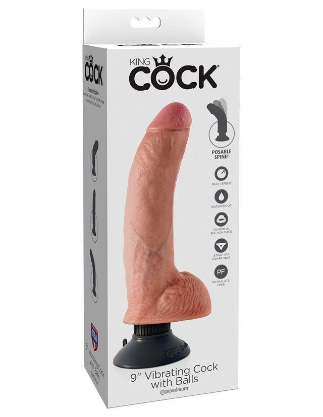 Vibrerende Dildo med pung 20 cm - Lys Hudfarve