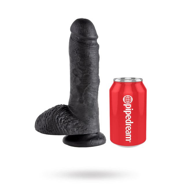 Dildo med pung 22,5 cm - Sort
