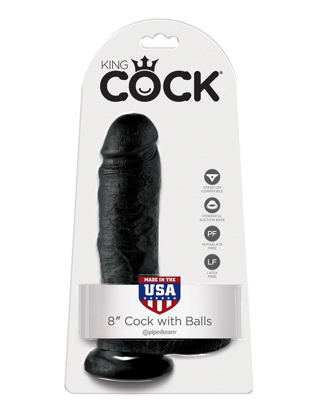Dildo med pung 22,5 cm - Sort