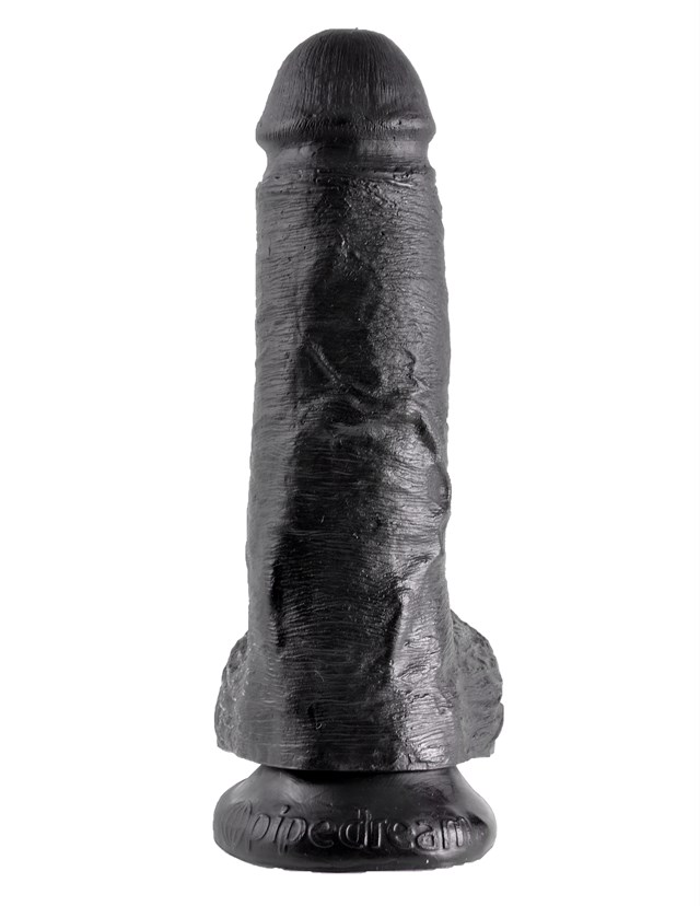Dildo med pung 22,5 cm - Sort