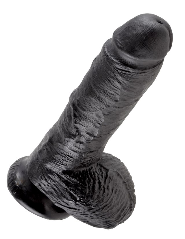Dildo med pung 22,5 cm - Sort