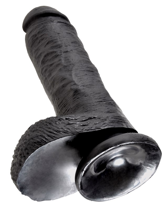 Dildo med pung 22,5 cm - Sort