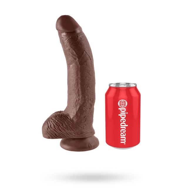 Dildo med Pung 26 cm - Brun