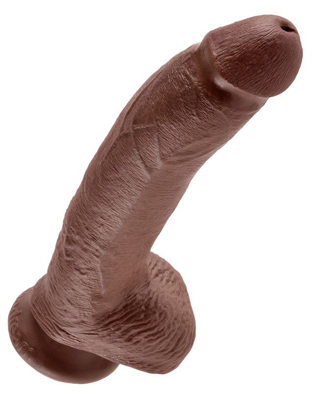 Dildo med Pung 26 cm - Brun