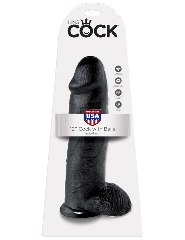 Dildo med Pung 32 cm - Sort