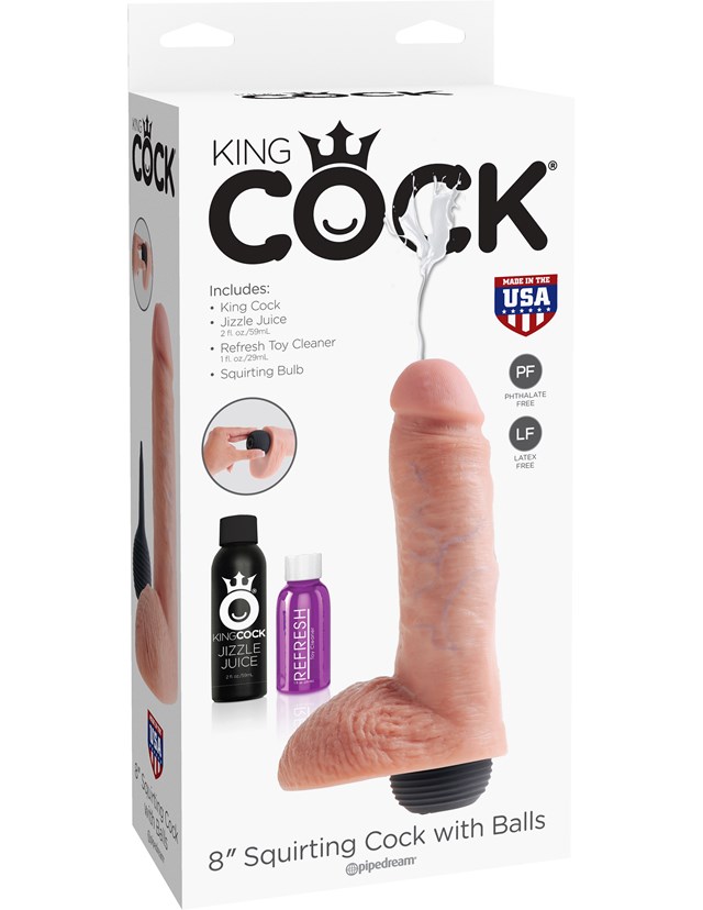 Sprøjtende dildo med pung 20 cm - Lys Hudfarve