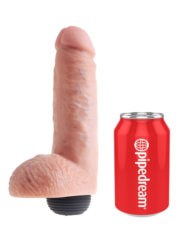 Sprøjtende dildo med pung 20 cm - Lys Hudfarve