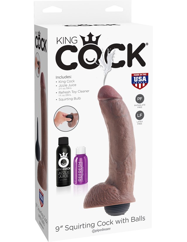 Sprøjtende dildo med pung 23 cm - Brun