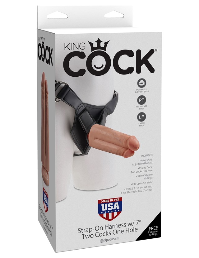 Two Cocks One Hole Strap-On 17.8 cm - Naturlig