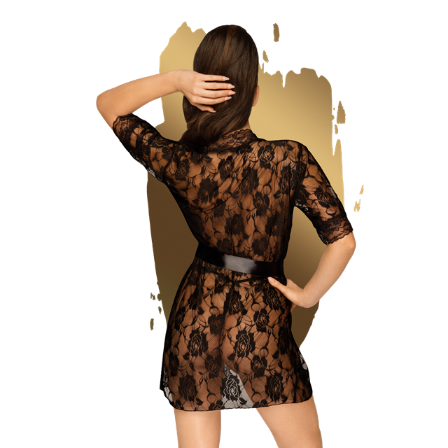 Sweet Retreat - Blonde Kimono med Satinbælte - Sort