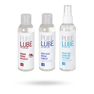 Pure Lube Warming Original Massageolie + Original Lubricant + Toy Cleaner 3x150 Ml