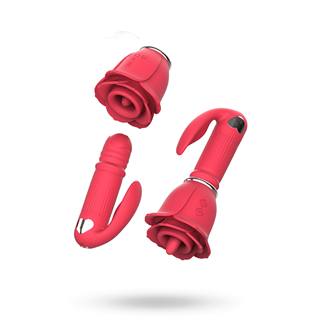Remote Controll 2-in-1 Thrusting Dildo & Licking Rose Vibrator