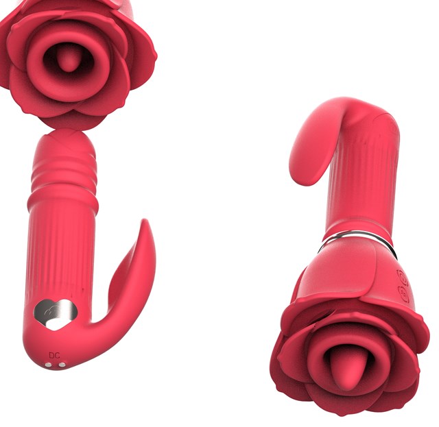 Remote Controll 2-in-1 Thrusting Dildo & Licking Rose Vibrator