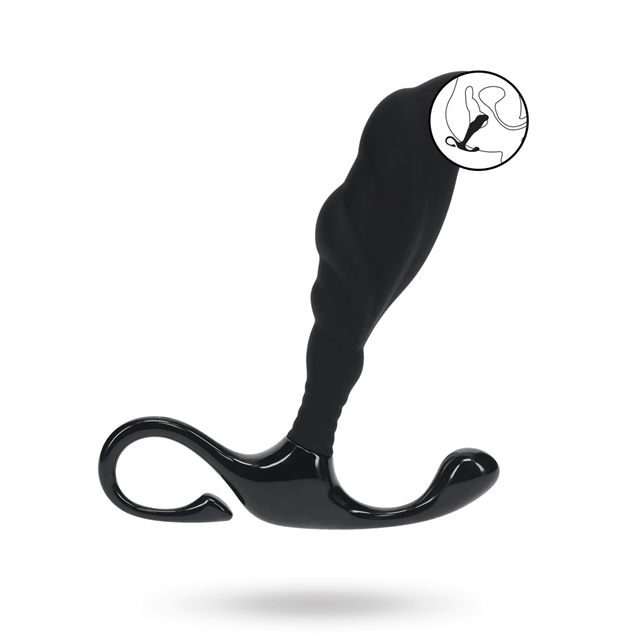Rippled with Hard Loop Silicone Prostate Massager - S - Black