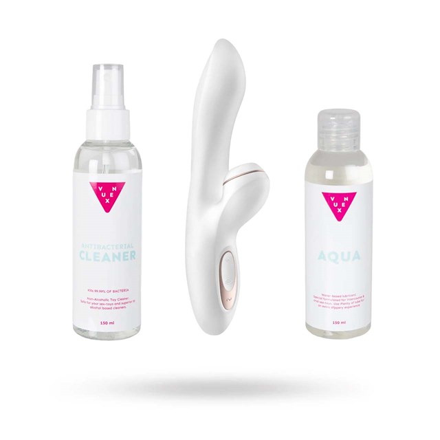 KIT MED SATISFYER PRO G-SPOT RABBIT, VANDBASERET GLIDECREME & TOY CLEANER 2X150 ML