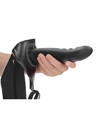 Textured Curved Hollow Strap-on 20 cm - Sort