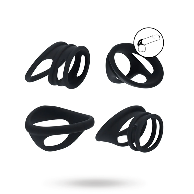 Silicone Cock and Ball Ring Set of 4 - Black
