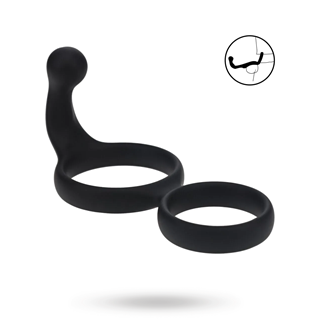 Silicone Double Cockring With Anal Stimulator - Black