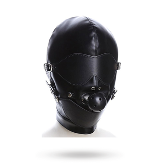 Slave Hood With Eye Mask & Breathable Gag Ball