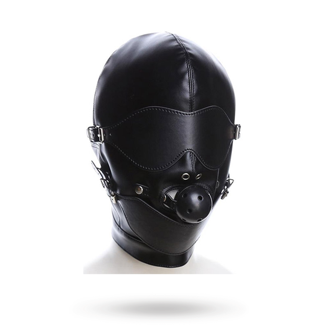 Slave Hood With Eye Mask & Breathable Gag Ball