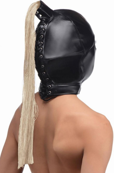 Strict Blonde Ponytail Bondage Hood Black