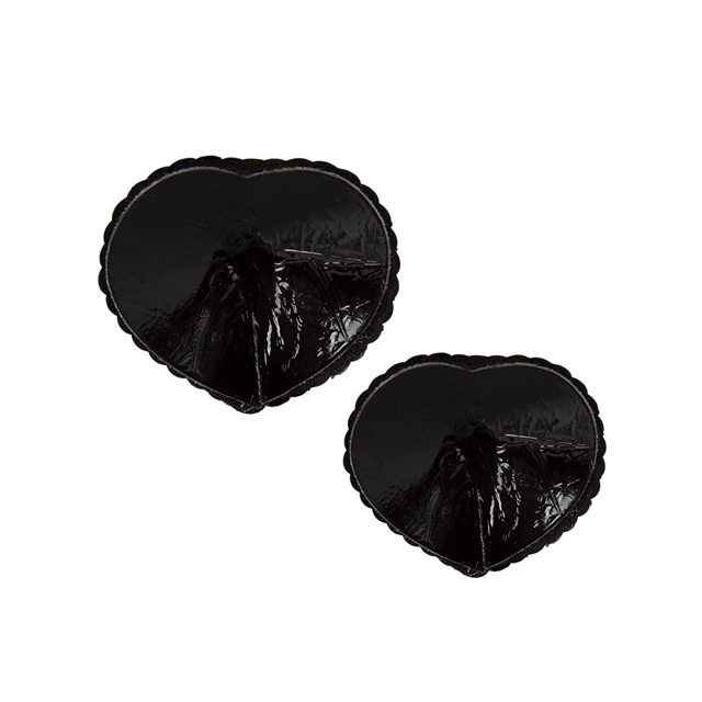 Black Satin Blindfold & Heart Nipple Pasties Kit