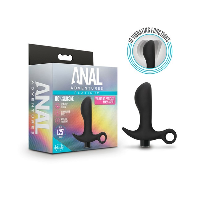 Anal Adventures Platinum - Silicone Vibrating Prostate Massager 01 - Sort