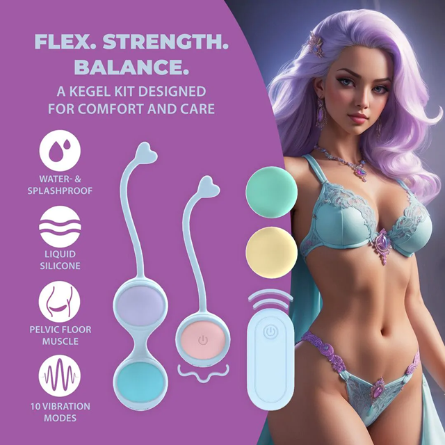 Vibrating and 5 Weight Interchangeable Kegel Kit with RC - Purple