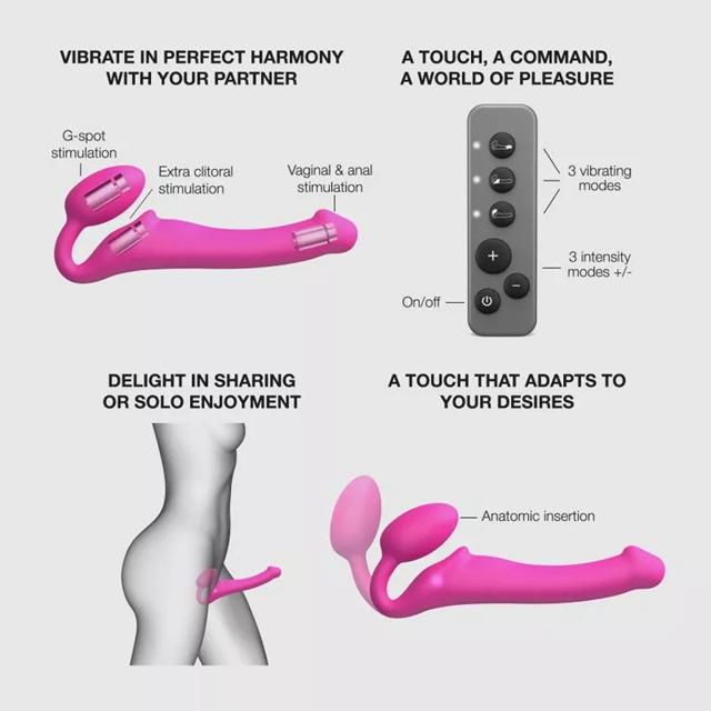 Vibrating Bendable Strap-On - Fuchsia Medium