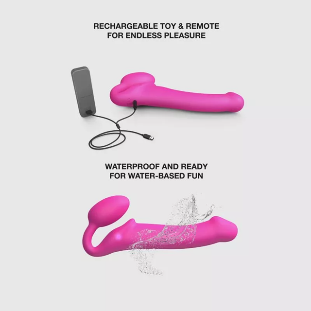 Vibrating Bendable Strap-On - Fuchsia Medium