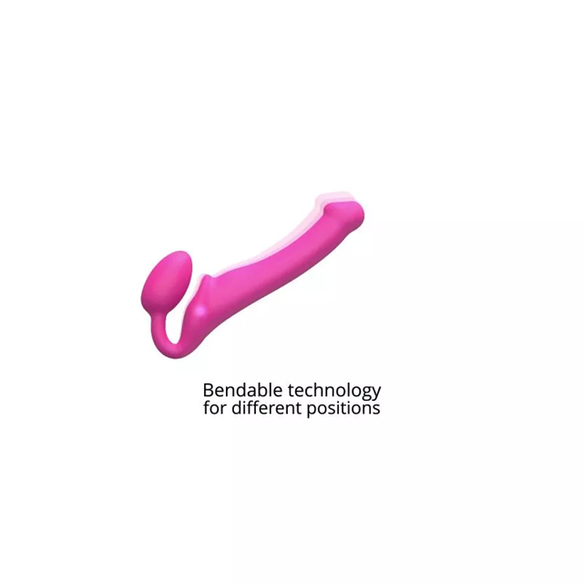 Vibrating Bendable Strap-On - Fuchsia Medium
