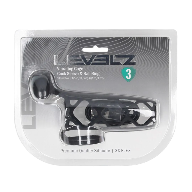 Vibrating Cage Silicone Cock Sleeve and Ball Ring - Black