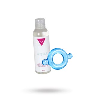 Sæt Med Vuxen Vandbaseret Glidecreme 50ml + Elastisk Lyseblå Penisring