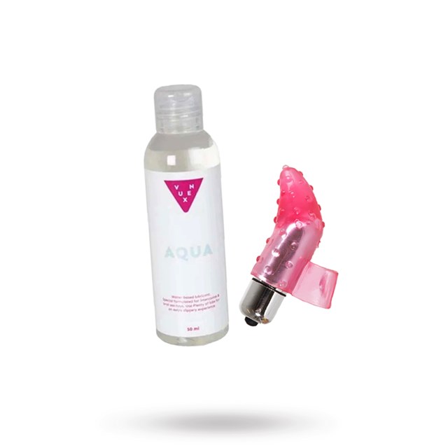 Kit with Vuxen water based lube 50ml + JELLY FINGER VIBRATOR with 10-SPEED BULLET