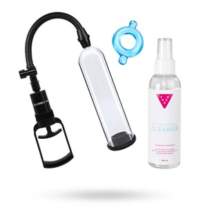 Be Legendary Beginner Two-finger Pump + Strækbar Lyseblå Penisring & Vuxen Toy Cleaner 150ml