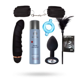 Sæt Med Ribbed Vibrator + Tickler + Swede Glidecreme + Penisring + Håndjern + Buttplug