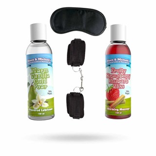 Kit Of Diabolique Hand Cuffs, Black Satin Eye Mask, Strawberry/rhubarb Lubricant & Massage Oil