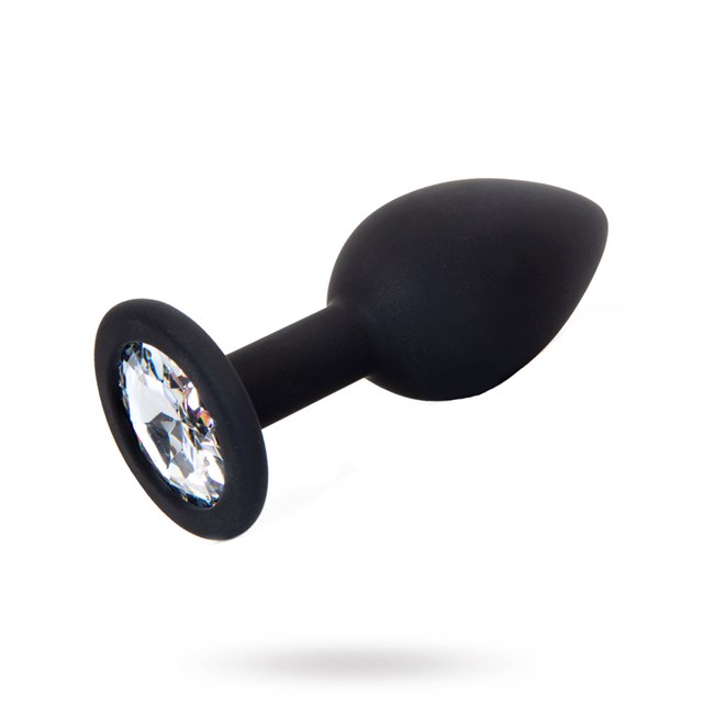 Lille Silikone Plug Med Smuk Sten - Sort/Transparent