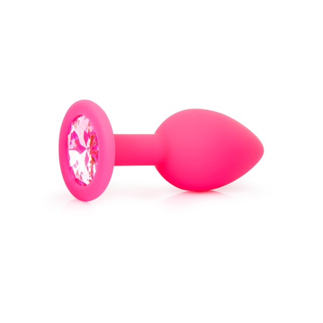 Lille Silikone Plug Med Smuk Sten - Pink