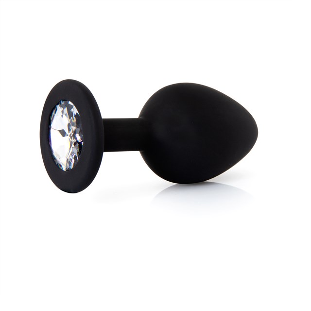 Medium Silikone Plug Med Smuk Sten - Sort/Transparent